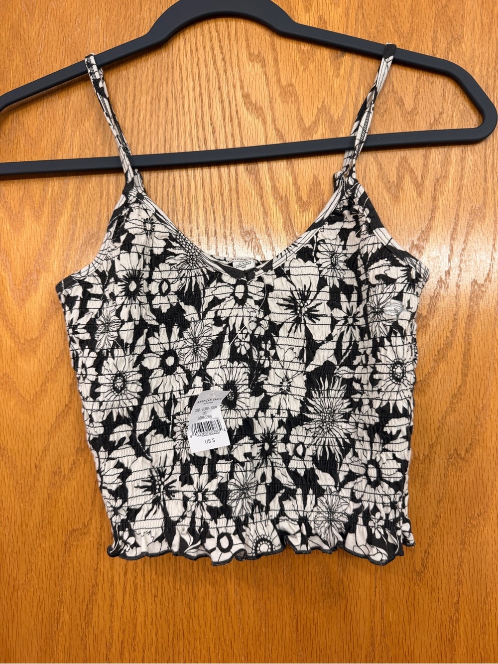 American Eagle Outfitters Black & White Floral Smocked Cami